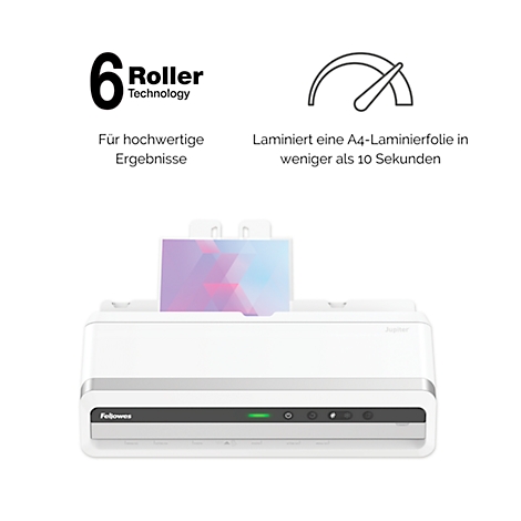 White laminator, A4 foil, 6 roller technology, fast lamination process.