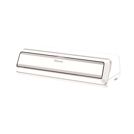 White Fellowes laminator, shown in detail.