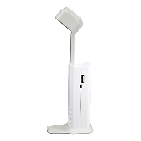 Une lampe de bureau blanche et moderne avec un port USB.
