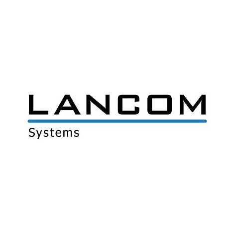 Logo von LANCOM Systems mit schwarzer Schrift und blauem Unterstrich.