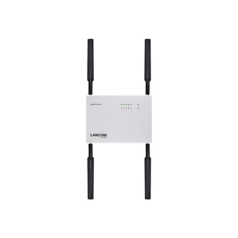 WeiÃŸer Router mit schwarzen Antennen. Das LANCOM-Logo ist deutlich sichtbar.