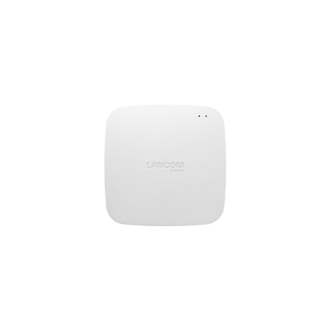Drahtloser LANCOM Access Point, weiß, quadratisch, abgerundete Ecken, LANCOM Logo, zwei kleine LEDs.