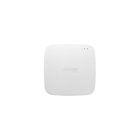 Weißes, quadratisches Gerät mit abgerundeten Ecken und dem eingeprägten Wort "LANCOM SYSTEMS".