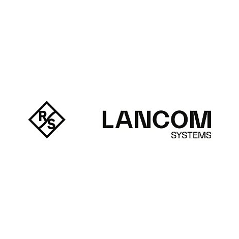 Logo von LANCOM SYSTEMS, schwarzer Schriftzug. Links davon ein Rautenlogo mit den Buchstaben RS.