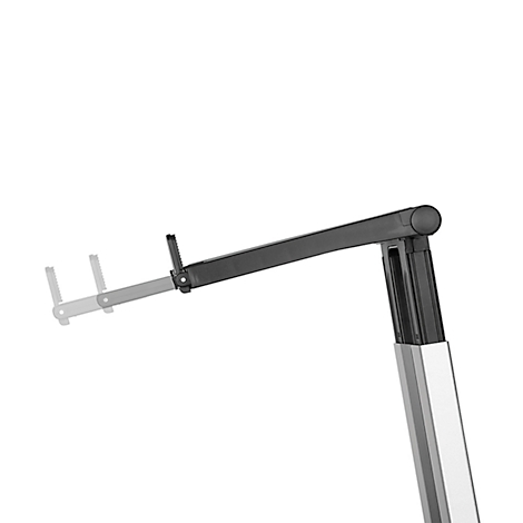 A black adjustable arm, attached to a silver base, juts out from the image.