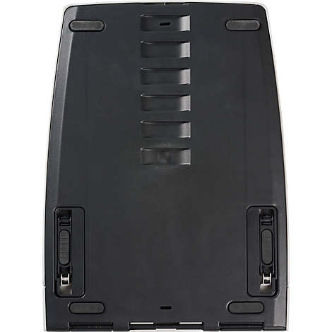 Grijze camera-omtrek, vooraanzicht, op een witte achtergrond.