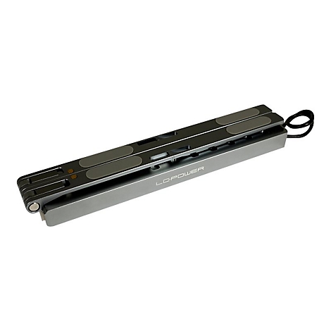 Grauer Laptop-Ständer mit grauen Auflagen. Aufschrift: LGPOWER.