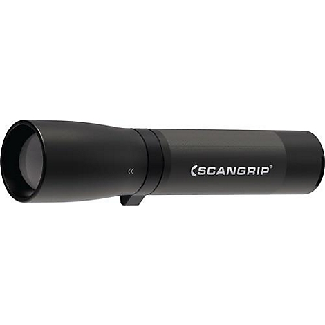 Black metallic flashlight with the inscription (SCANGRIP).