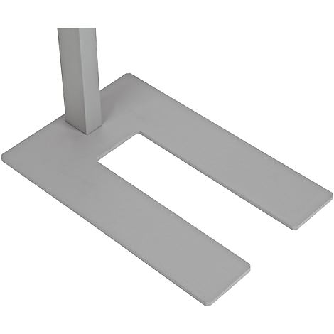 Light gray U-shaped stand base with a rectangular opening in the middle. A square post rises from the base.