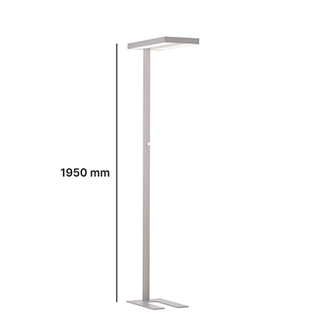 Stehlampe mit quadratischem Leuchtkopf. Abmessung 1950 mm.