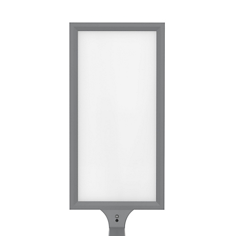 Caisson lumineux rectangulaire gris avec surface lumineuse blanche, sur fond blanc.