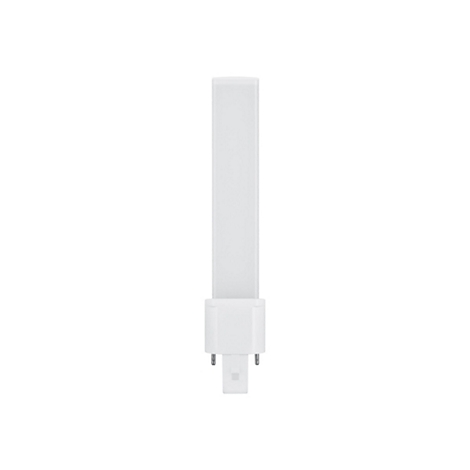 Weiße LED-Stablampe mit flacher, rechteckiger Form und zweipoligem Stecksockel vor weißem Hintergrund.