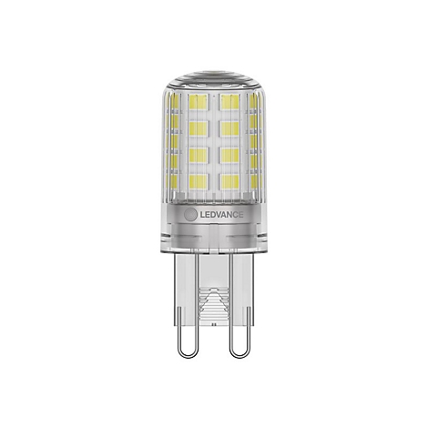 LEDVANCE LED-Lampe mit Kapselform und G9-Sockel vor weißem Hintergrund.