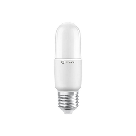 LEDVANCE LED-Lampe in zylindrischer Form mit E27-Sockel vor weißem Hintergrund.