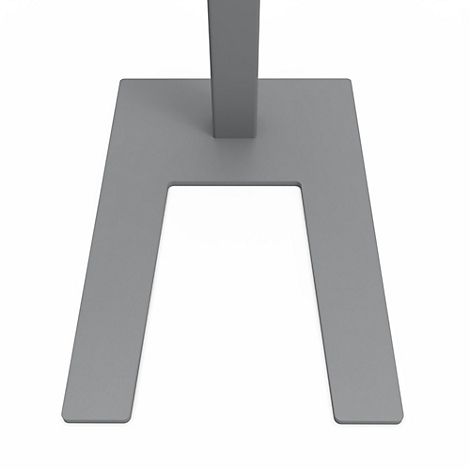 Grijze, U-vormige voet van een presentatieapparaat.