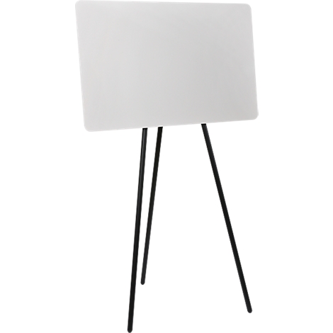 Große weiße Tafel mit schwarzem Metallgestell.