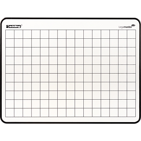 Rechteckige weiße Whiteboard-Tafel mit schwarzem Rastermuster und abgerundeten Ecken.