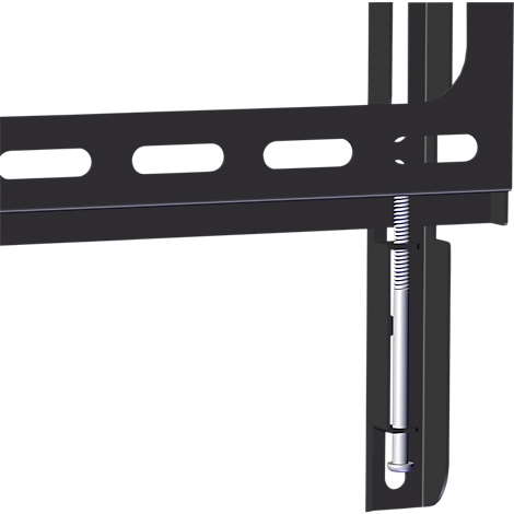 Zwarte metalen beugel met schroef en ovale gaten voor montage.