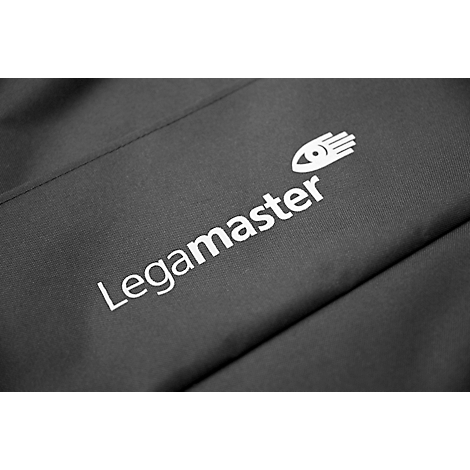 Gray textile with white 'Legamaster' lettering and hand-eye logo.