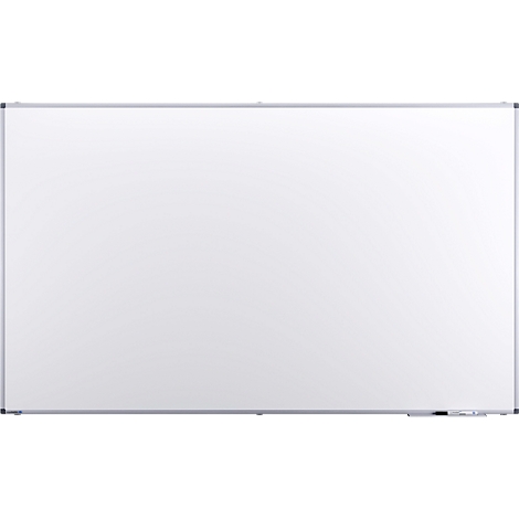 Ein grosses, weisses Whiteboard mit silbernem Rahmen, leer und sauber.