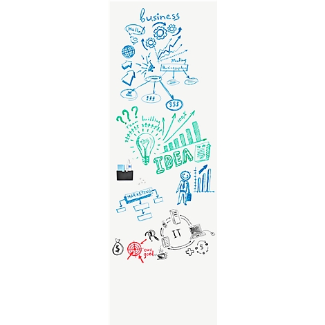 Sketch with terms like business, idea, marketing, goal setting, IT, and diagrams.