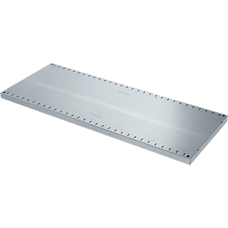 Zilveren metalen plaat met gaten langs de randen. Het middendeel is iets verzonken.