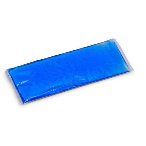 Deux poches de glace en gel bleu, de forme rectangulaire et carrée, sur fond blanc.
