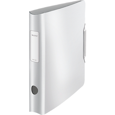White binder with gray accents and LEITZ lettering.