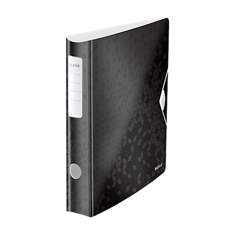 Black patterned file folder. On the spine the Leitz logo and a label field.
