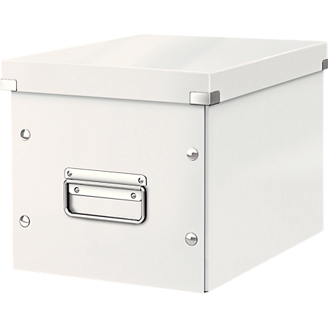 White box with lid, corner protectors and handle.