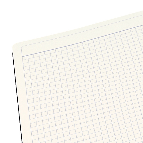 Close-up van een gelijnd notitieblok met blauwe rasterlijnen op crèmekleurig papier.