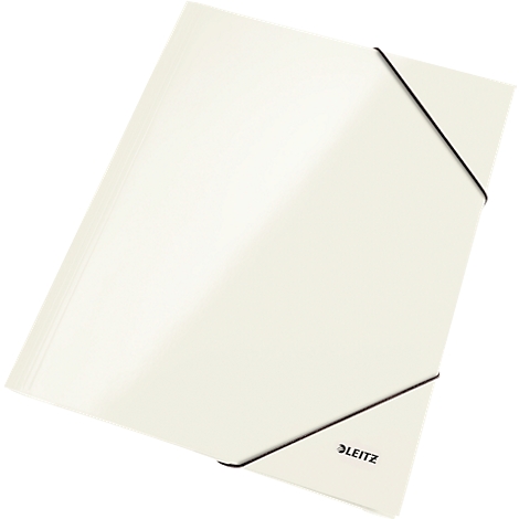 Ivory Leitz folder with black elastic band. The word 'LEITZ' is visible on the bottom right.