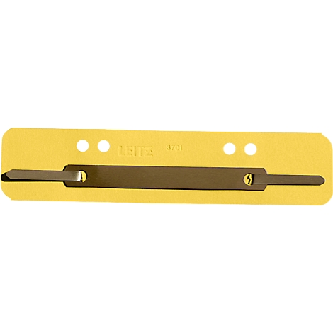 Yellow folder with brown metal clasp. Three holes for fastening are visible at the top.