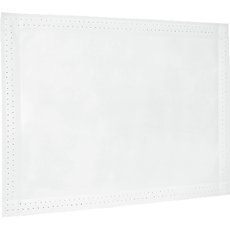 Rectangular white plate with a dotted border.