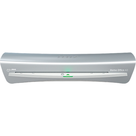 A laminator from the brand Leitz. The papers show colorful splashes.