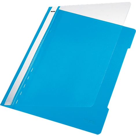 Blue file folder with transparent insert. The folder is slightly open and shows the inside.
