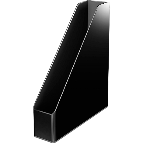 Black magazine holder, placed at an angle, minimalist design.