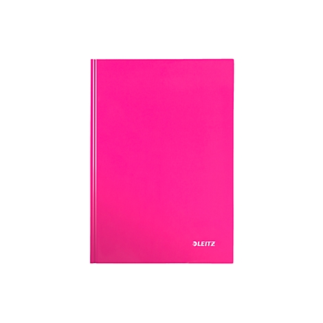 A pink notebook with the Leitz logo on a white background.