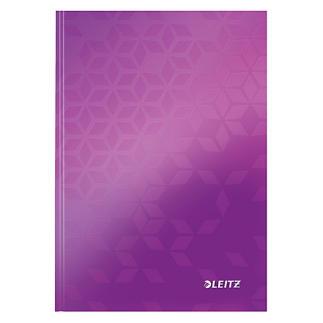 A purple notebook with a geometric pattern. At the bottom is the Leitz logo.