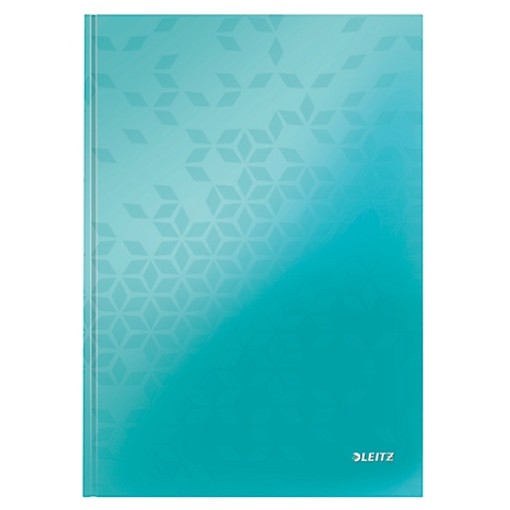 Türkisfarbenes Notizbuch mit geometrischem Muster. Unten rechts der Schriftzug LEITZ.