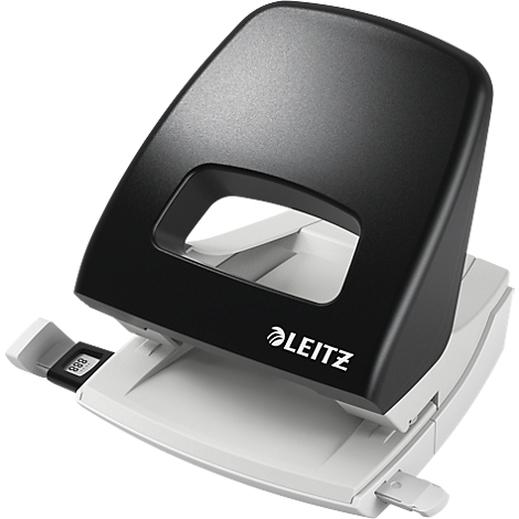 Black LEITZ hole punch. Black housing, white base.
