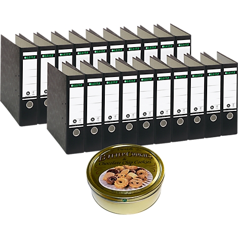 LEITZÂ® Ordner 1080, DIN A4, 80 mm, schwarz + GRATIS 1 Dose Buttercookies