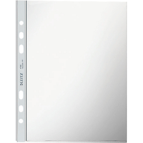 Transparent Leitz document sleeve. Perforation on the left, with brand logo and type designation.