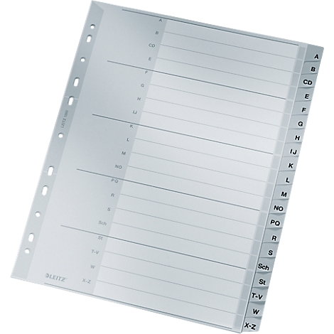 A transparent index card with letters for organization. The label shows the lettering A to X-Z.