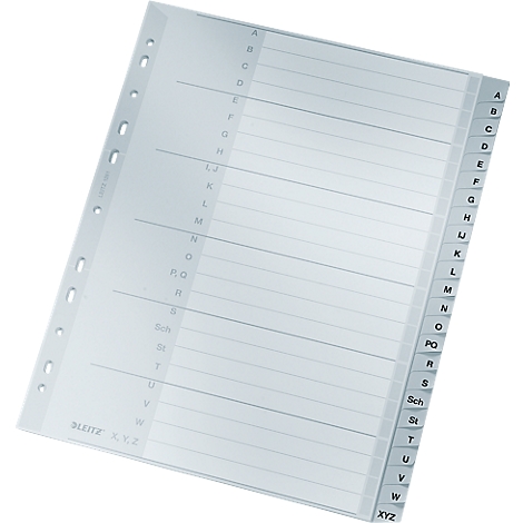Transparent index card with alphabetical subdivisions. Letters from A to Z are listed on the right edge and between the lines for notes.