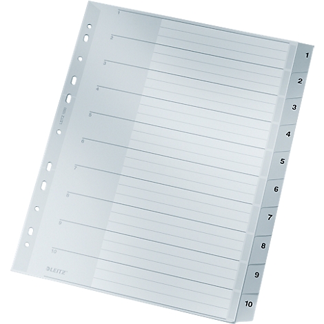 Transparent file divider with vertical numbering from 1 to 10. Divided by horizontal lines.
