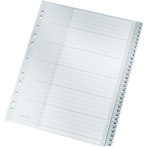 Transparent divider with perforated holes and numbered sections from 1 to 31.