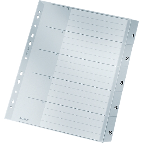 Transparent file divider with 5 compartments, each numbered.