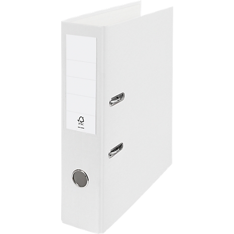 White binder with handles and label field. With FSC seal.
