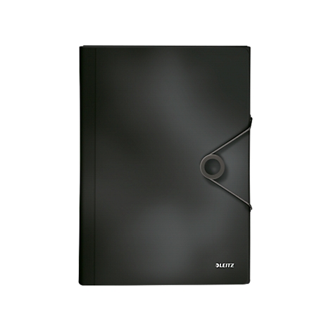 Black folder with elastic band closure. The lettering 'LEITZ' is on the bottom right.